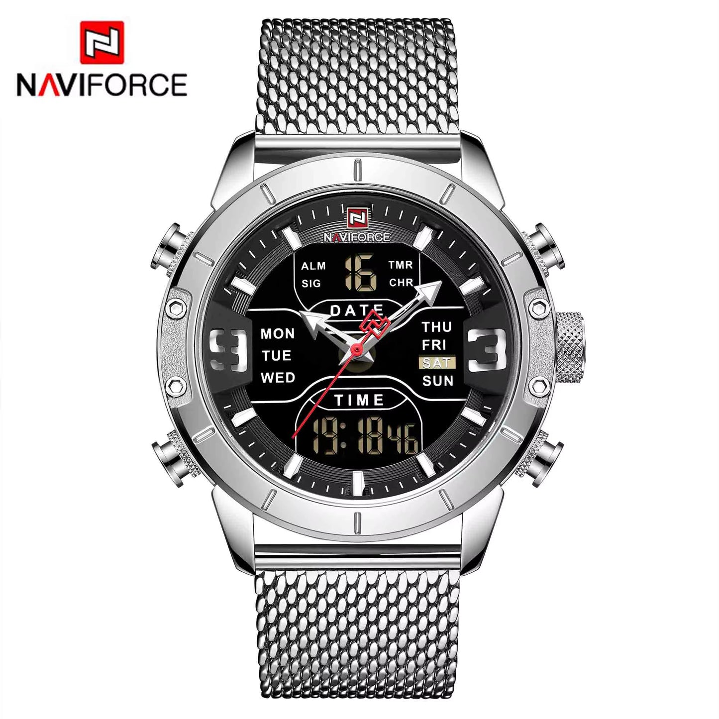 Luxury Brand NAVIFORCE Watches for Men Analog Digital Sports Waterproof Wristwatch Stainless Steel Siliver Original Watches 2022