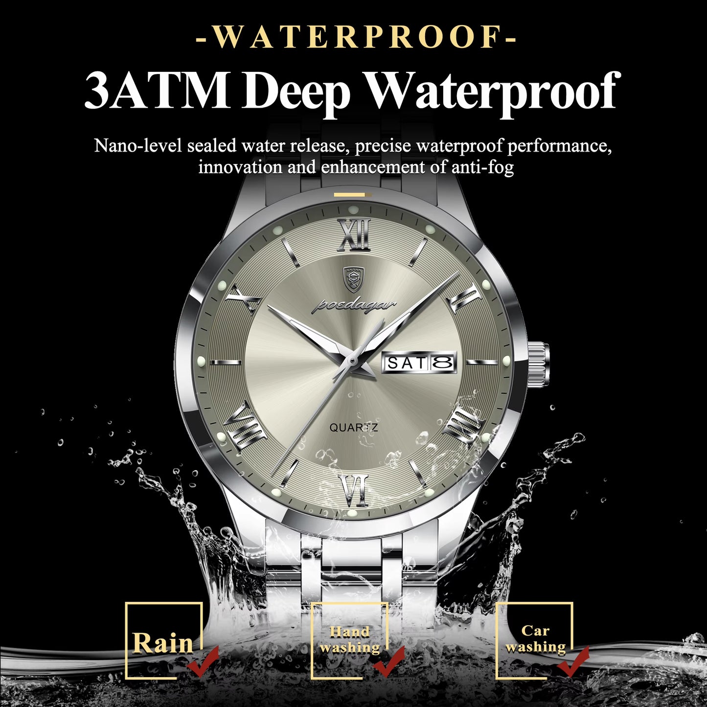 Luxury Fashion Men Clock Waterproof Luminous Week Date Sports Man Wristwatch Stainless Steel Men'S Quartz Watches Reloj