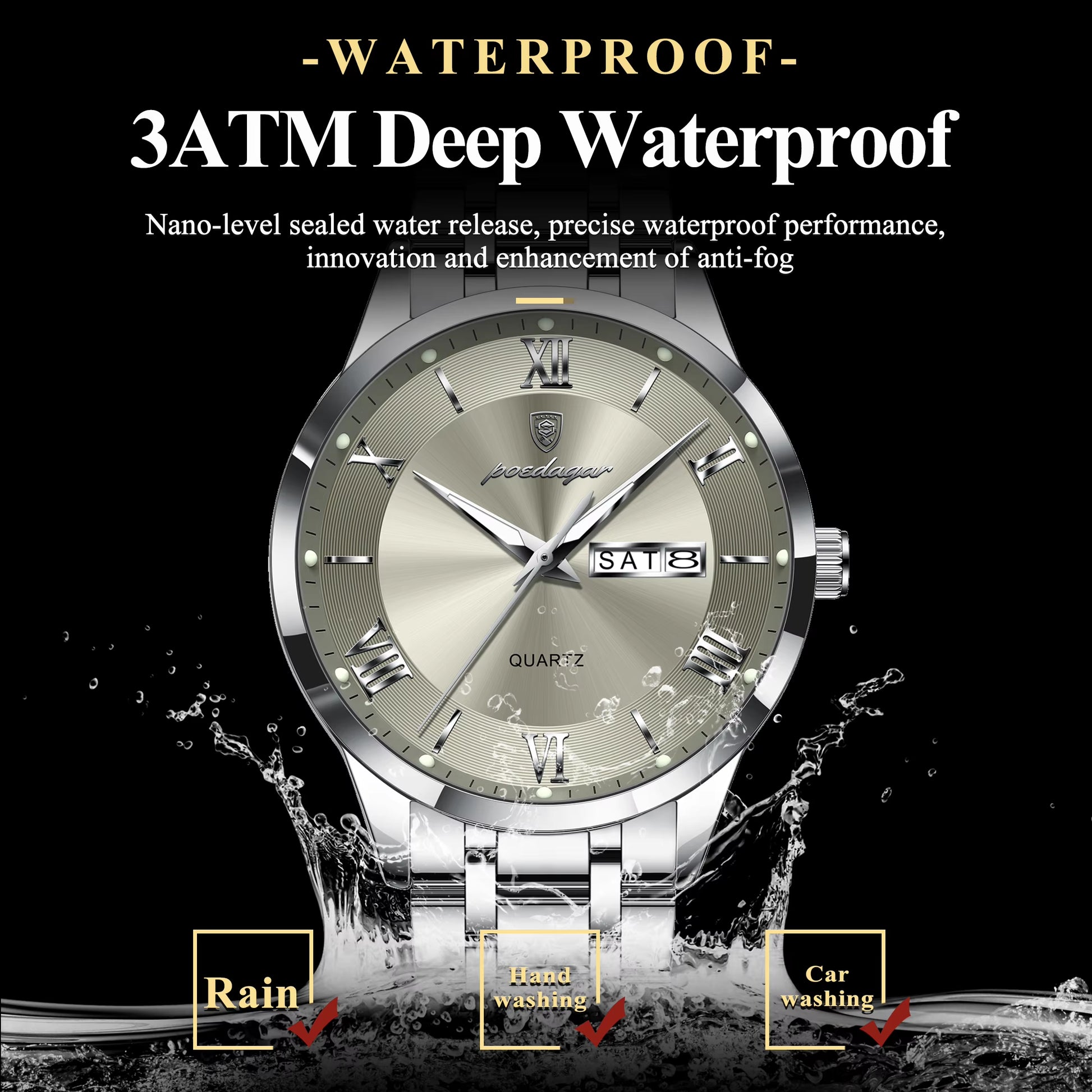 Luxury Fashion Men Clock Waterproof Luminous Week Date Sports Man Wristwatch Stainless Steel Men'S Quartz Watches Reloj