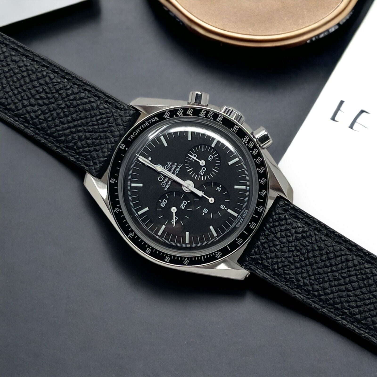 20Mm Black Epsom Leather Grained Calfskin Elegant Vintage Watch Strap Band