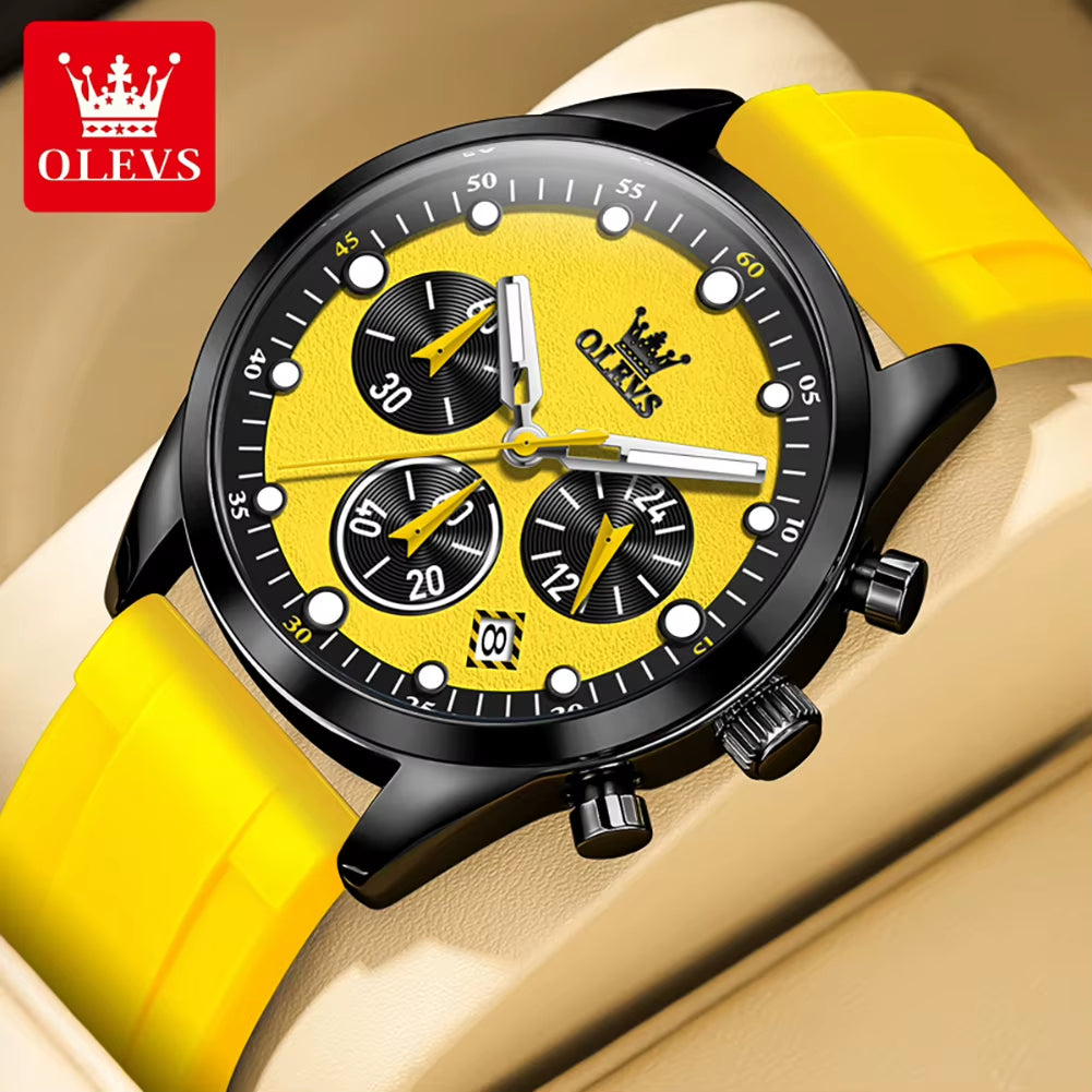 Top Brand Original Fashion Men'S Watches Multifunctional Silicone Adhesive Tape Quartz Watch Luminous Calendar Wristwatch