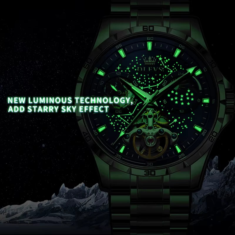 Original Brand Men'S Watches Waterproof Multifunctional Luminous Fully Automatic Mechanical Watch Moon Phase Starry Disk