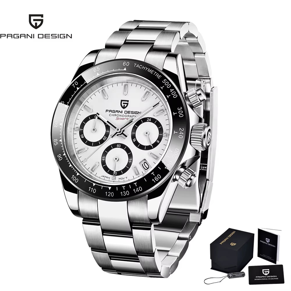 PAGANI DESIGN 2024 New Men Sports Quartz Watches Sapphire Stainless Steel Top Brand Luxury Watch Chronograph VK63 Reloj Hombre