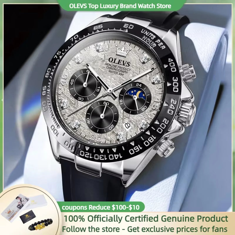 Top Brand Men'S Watches Classic Retro Wristwatch for Man Waterproof Silicone Strap Luminous Moon Phase Chronograph Fashion
