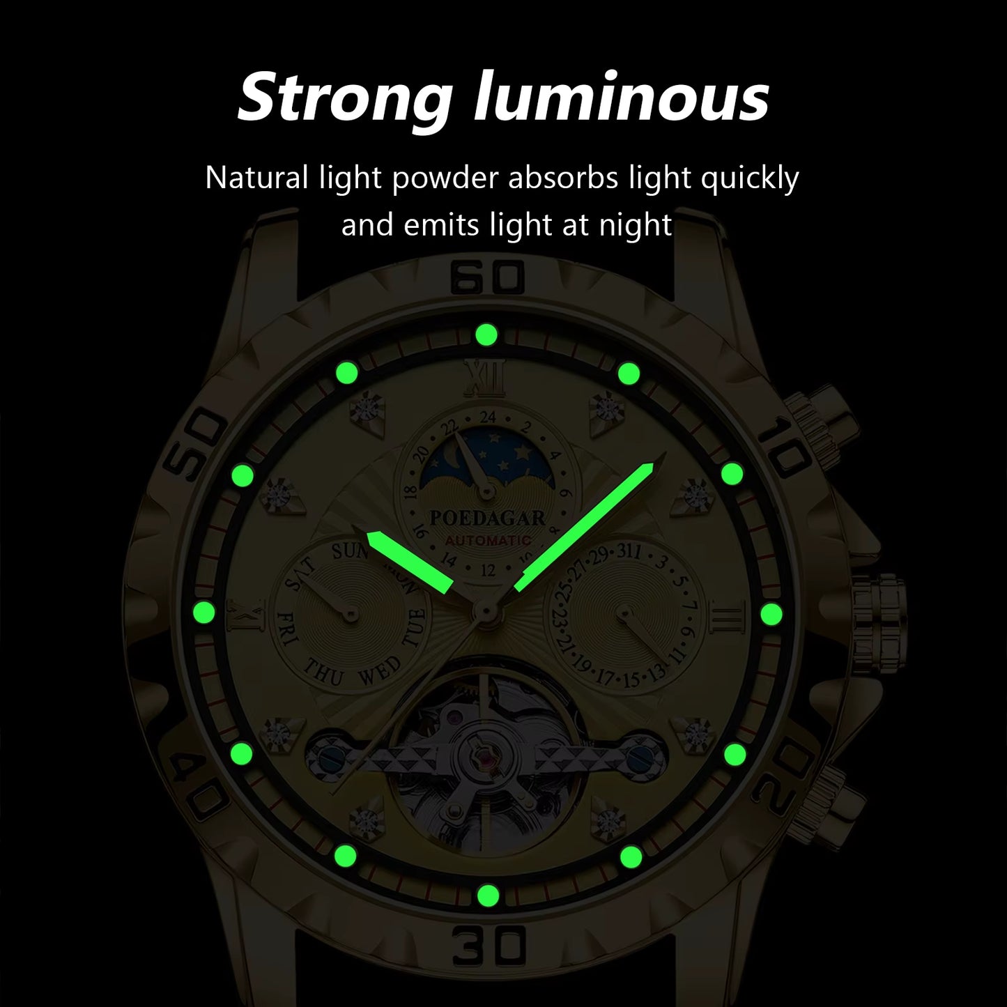 Luxury Automatic Mechanical Watch Tourbillon Waterproof Luminous Date Week Men Wristwatch Stainless Steel Men'S Watches