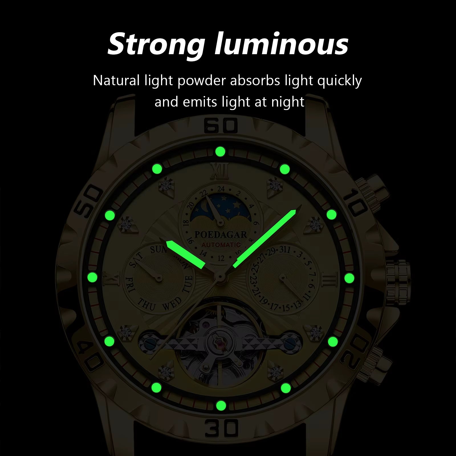 Luxury Automatic Mechanical Watch Tourbillon Waterproof Luminous Date Week Men Wristwatch Stainless Steel Men'S Watches