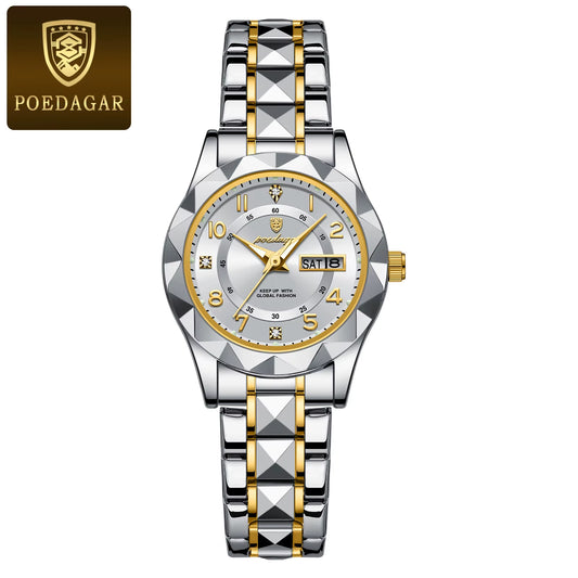 Luxury Women'S Watches Waterproof Luminous Date Week Ladies Watch for Female Quartz Stainless Steel Dress Women Watch