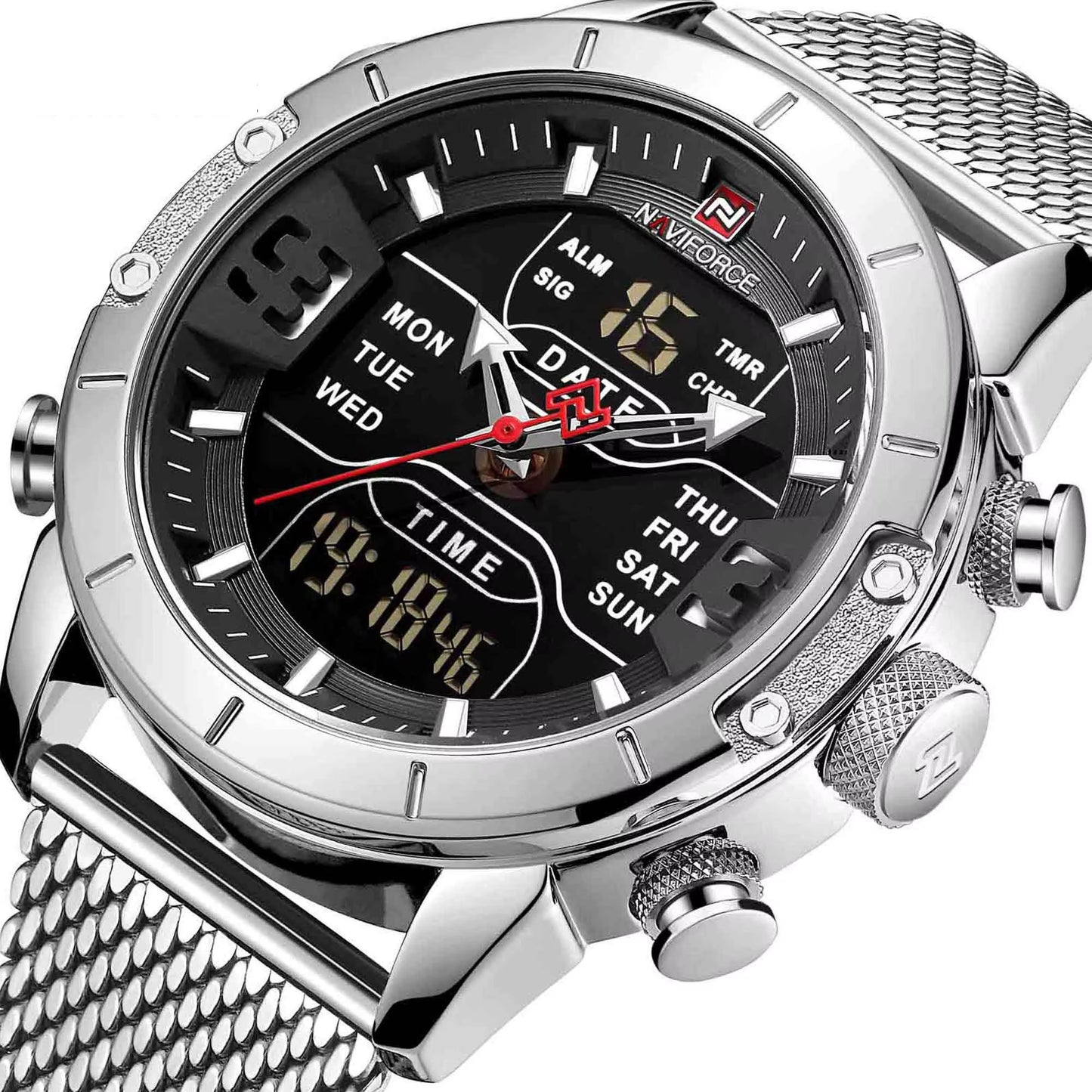 Luxury Brand NAVIFORCE Watches for Men Analog Digital Sports Waterproof Wristwatch Stainless Steel Siliver Original Watches 2022