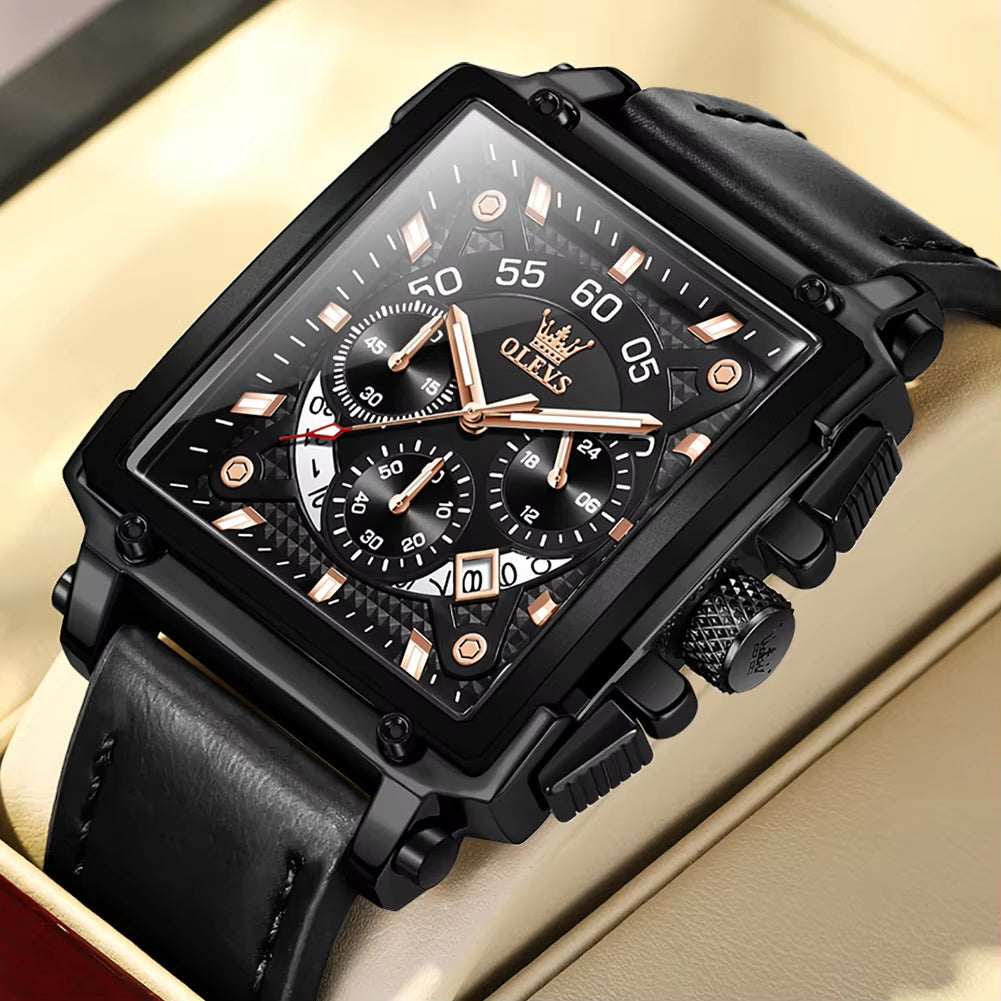 Original Watch for Men Top Brand Luxury Hollow Square Sport Watches Fashion Leather Strap Waterproof Quartz Wristwatch