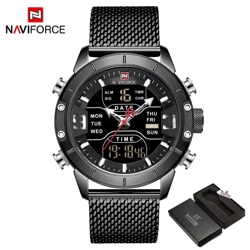 Luxury Brand NAVIFORCE Watches for Men Analog Digital Sports Waterproof Wristwatch Stainless Steel Siliver Original Watches 2022