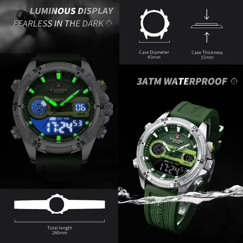 Casual Wild Silicone Strap Man'S Wristwatch Luminous Sports Water Resistant Dual Display Quartz Watches for Men NF9223