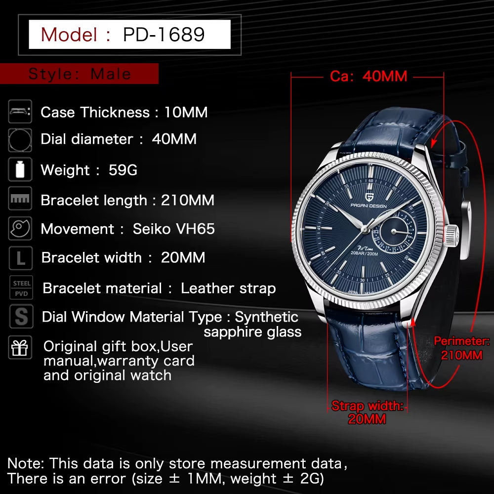 New Men Quartz Wristwatches Luxury Sapphire Glass Business Watches 200M Waterproof Stainless Steel Watch for Men