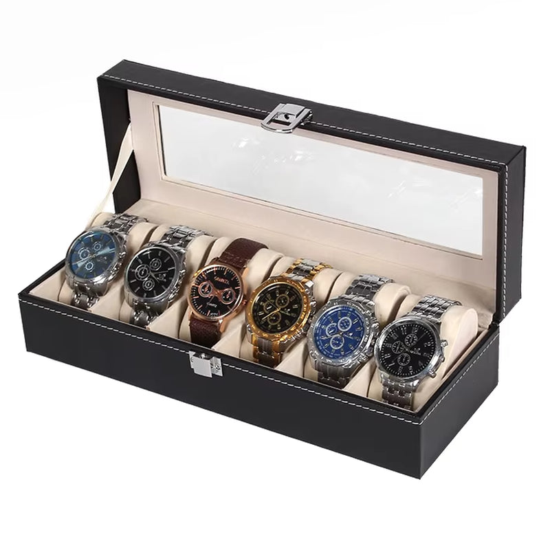 Large 6/10/12 Grids PU Leather Watch Box Storage Professional Holder Organizer for Watches Jewelry Boxes Case Display Black