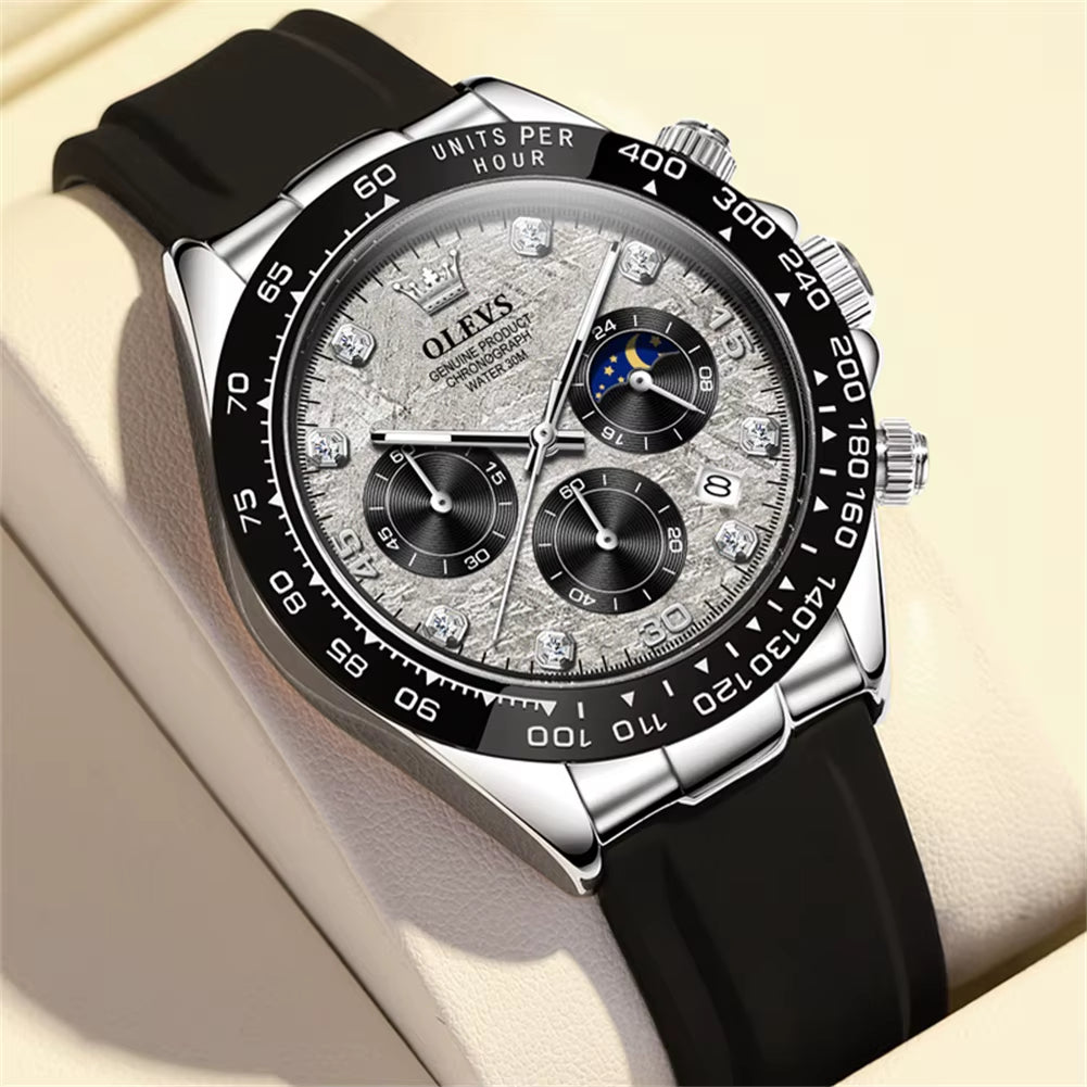 Top Brand Men'S Watches Classic Retro Wristwatch for Man Waterproof Silicone Strap Luminous Moon Phase Chronograph Fashion