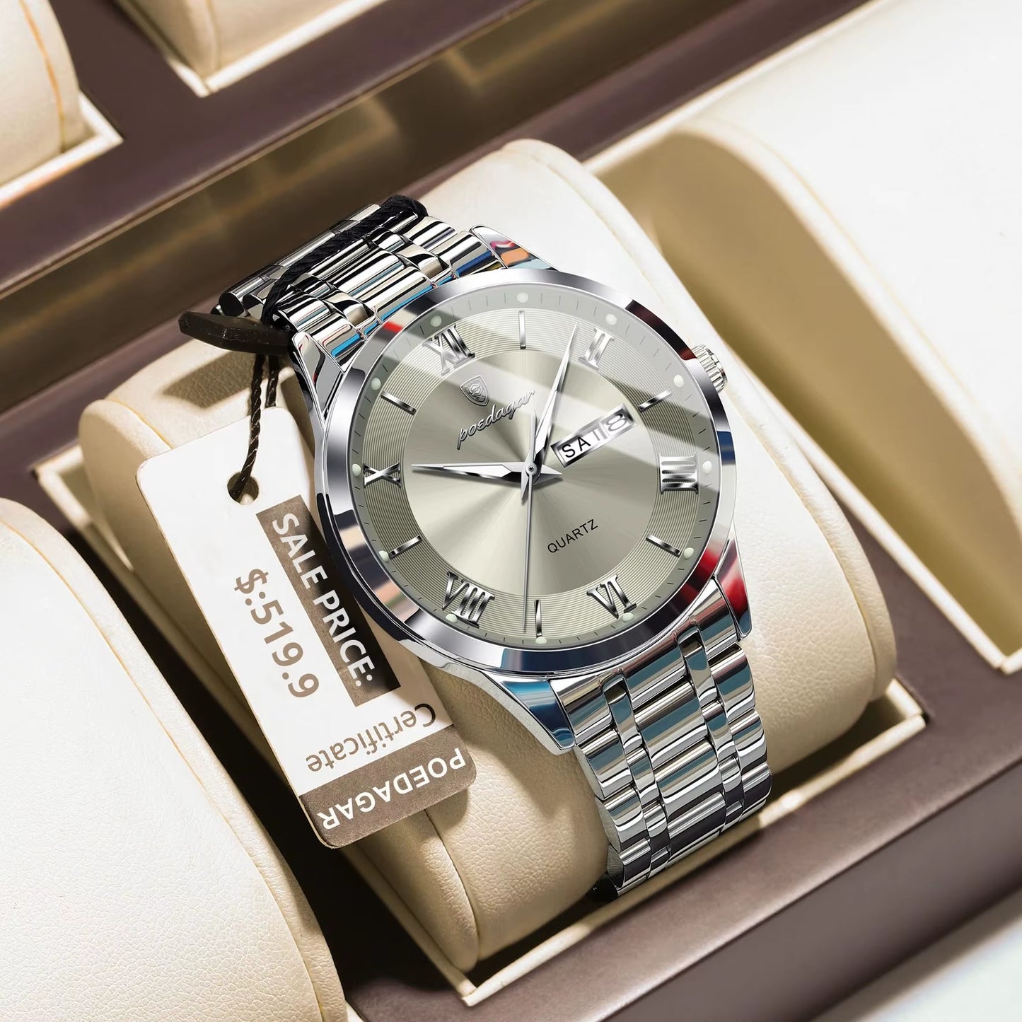 Luxury Fashion Men Clock Waterproof Luminous Week Date Sports Man Wristwatch Stainless Steel Men'S Quartz Watches Reloj