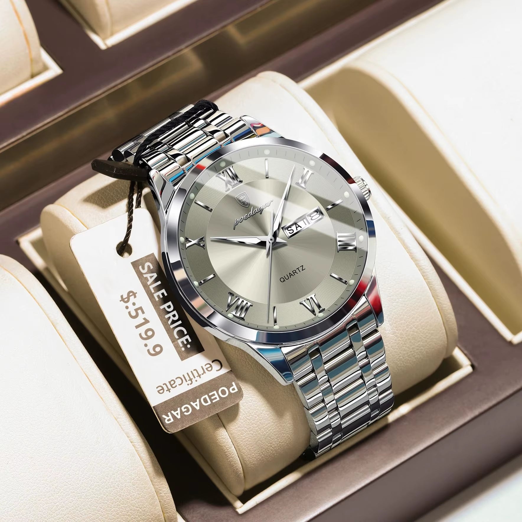 Luxury Fashion Men Clock Waterproof Luminous Week Date Sports Man Wristwatch Stainless Steel Men'S Quartz Watches Reloj
