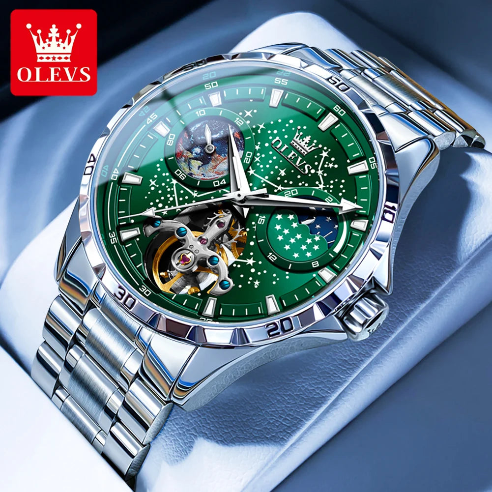 Original Brand Men'S Watches Waterproof Multifunctional Luminous Fully Automatic Mechanical Watch Moon Phase Starry Disk