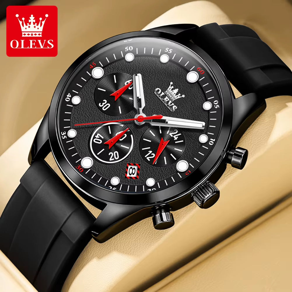 Top Brand Original Fashion Men'S Watches Multifunctional Silicone Adhesive Tape Quartz Watch Luminous Calendar Wristwatch