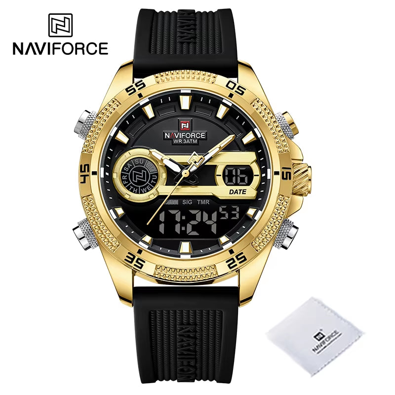 Casual Wild Silicone Strap Man'S Wristwatch Luminous Sports Water Resistant Dual Display Quartz Watches for Men NF9223
