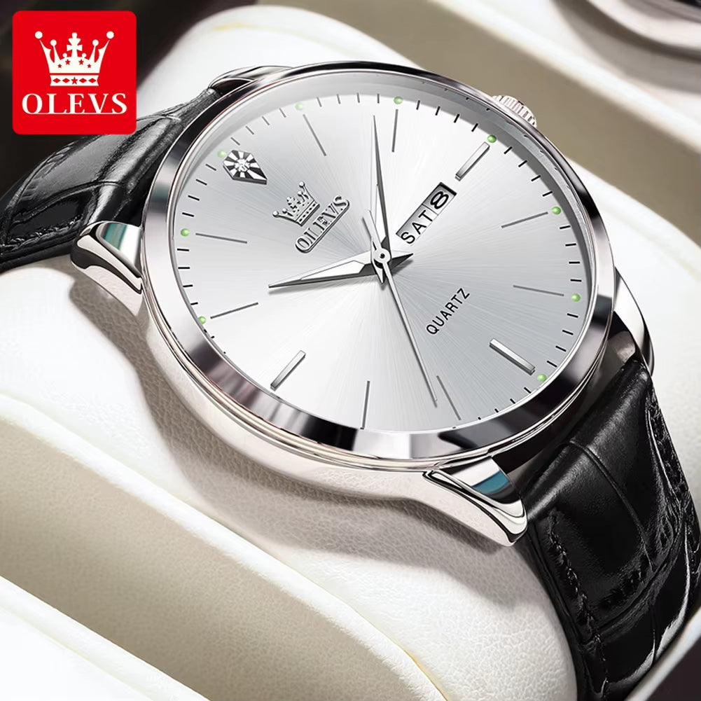 Fashion Business Brand Original Men Watches Leather Strap Trend Week Calendar Quartz Watch Luminous Waterproof 43Mm Dial