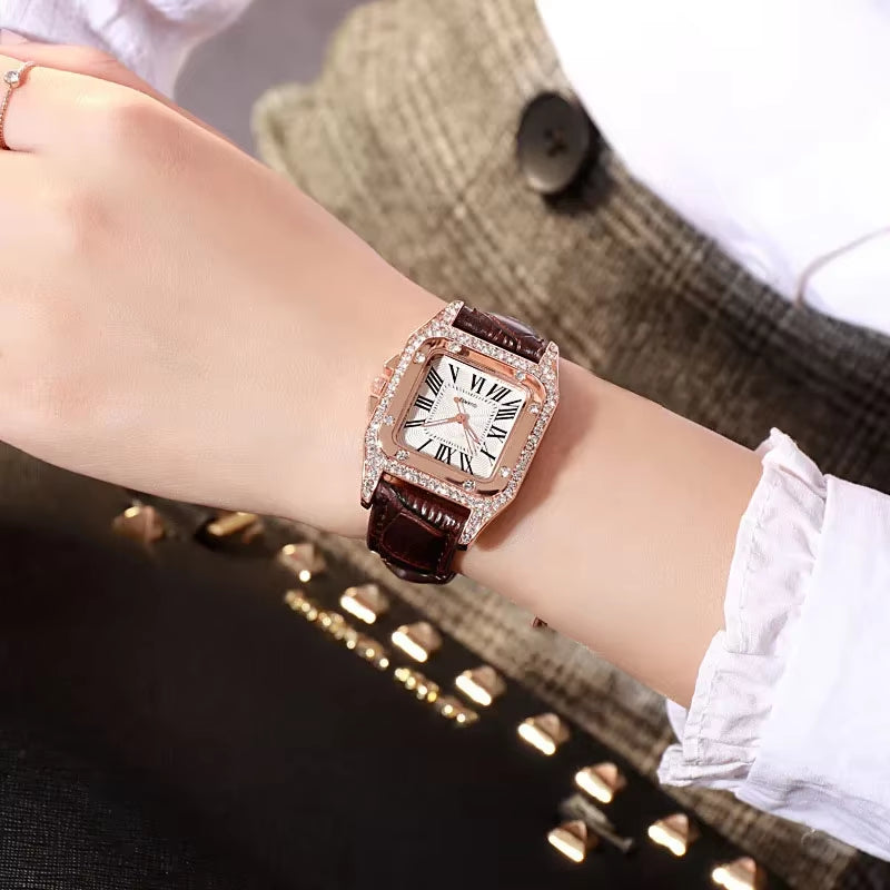 Women Diamond Watch Starry Luxury Bracelet Set Watches Ladies Casual Leather Band Quartz Wristwatch Female Clock Zegarek Damski