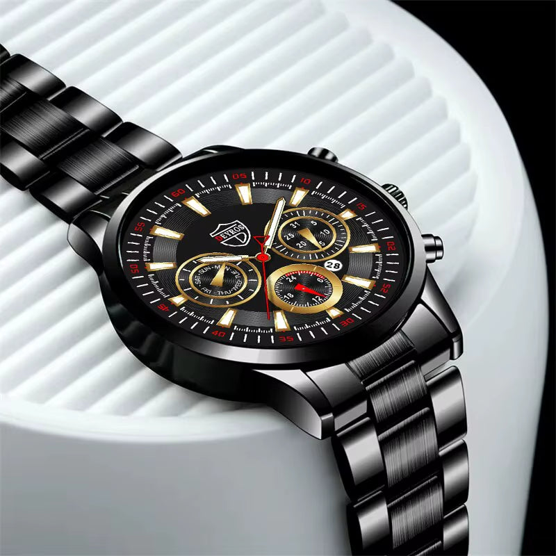 Fashion Men'S Watches Business Stainless Steel Quartz Wrist Watch Male Casual Date Luminous Leather Bracelet Clock