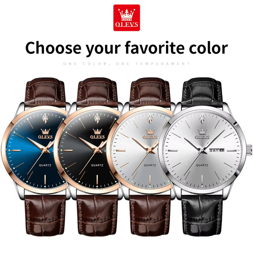 Fashion Business Brand Original Men Watches Leather Strap Trend Week Calendar Quartz Watch Luminous Waterproof 43Mm Dial
