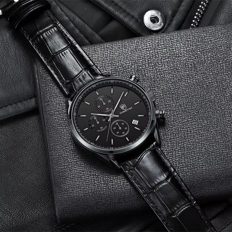 New Fashion Men Watch  Waterproof Quartz Chronograph Sport Wristwatch Leather Business Casual Male Clock Auto Date