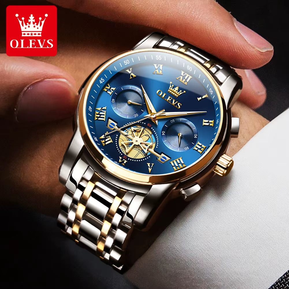Watch for Men Luxury Multifunction Waterproof Luminous Stainless Steel Calendar/Week Display Business Top Quartz Men Watch