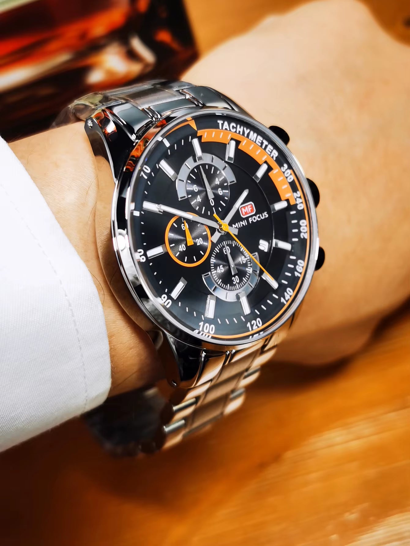MINI FOCUS Sports Chronograph Mens Watch Fashion Multifunction Quartz Waterproof Watches Luxury Brand Stainless Steel Band Clock
