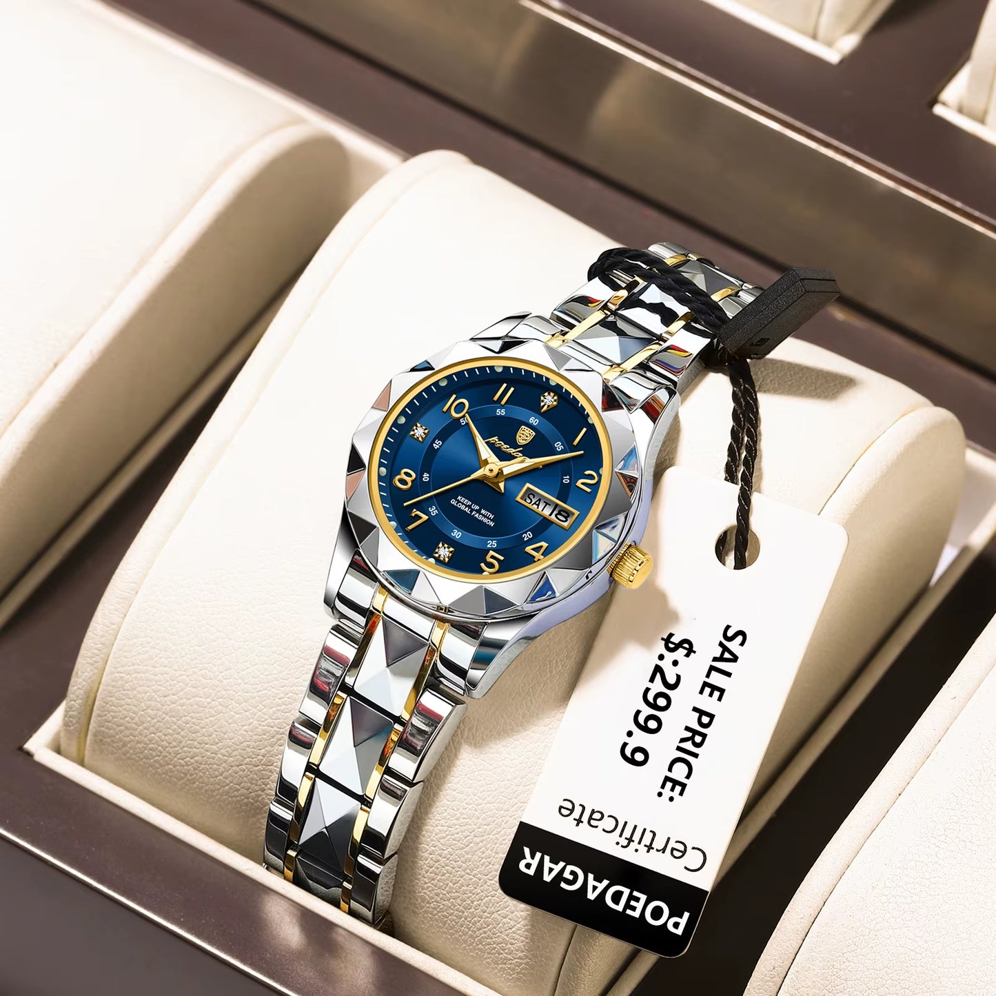 Luxury Women'S Watches Waterproof Luminous Date Week Ladies Watch for Female Quartz Stainless Steel Dress Women Watch