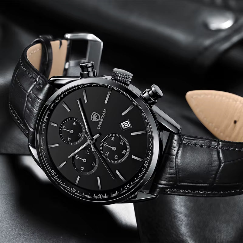 New Fashion Men Watch  Waterproof Quartz Chronograph Sport Wristwatch Leather Business Casual Male Clock Auto Date
