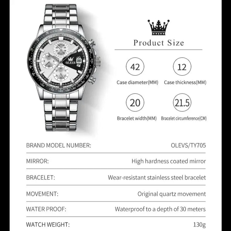 Original Quartz Watch for Men Chronograph Waterproof Men Wristwatch Fashion Business Men'S Watches 2023 Trend