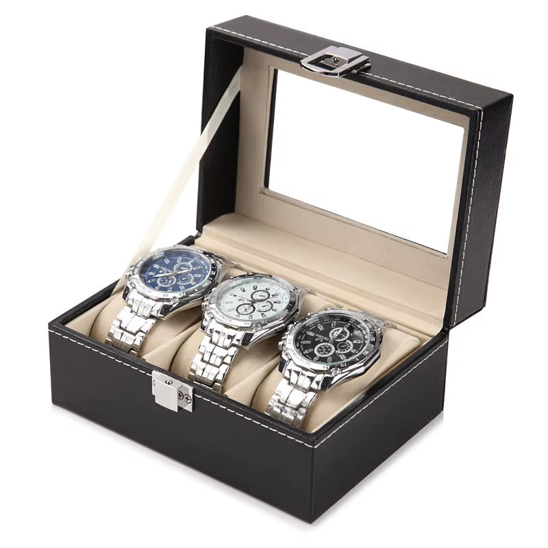 Large 6/10/12 Grids PU Leather Watch Box Storage Professional Holder Organizer for Watches Jewelry Boxes Case Display Black