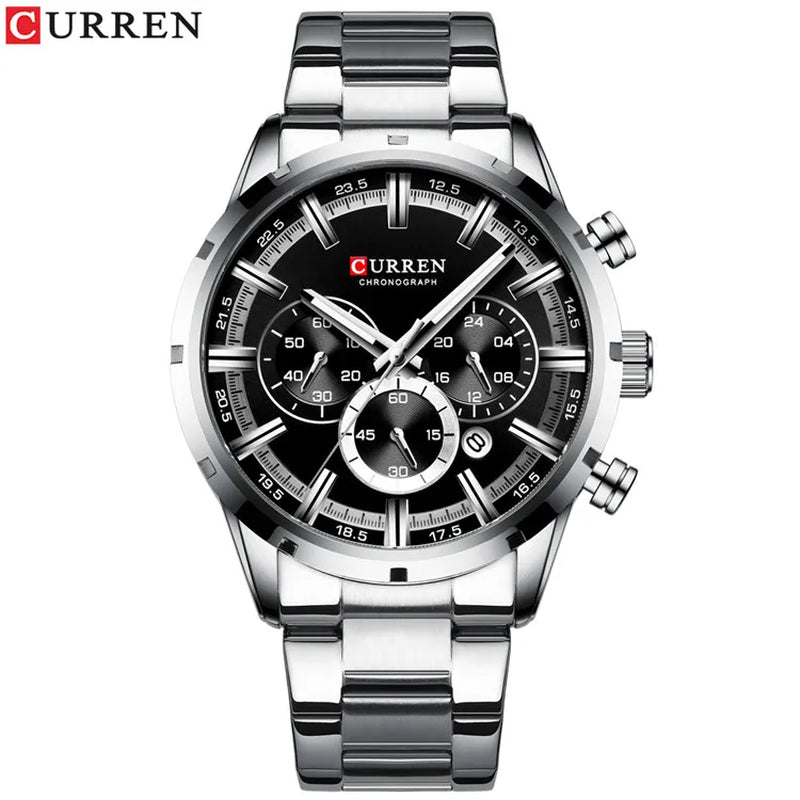 Men'S Watch Blue Dial Stainless Steel Band Date Mens Business Male Watches Waterproof Luxuries Men Wrist Watches for Men