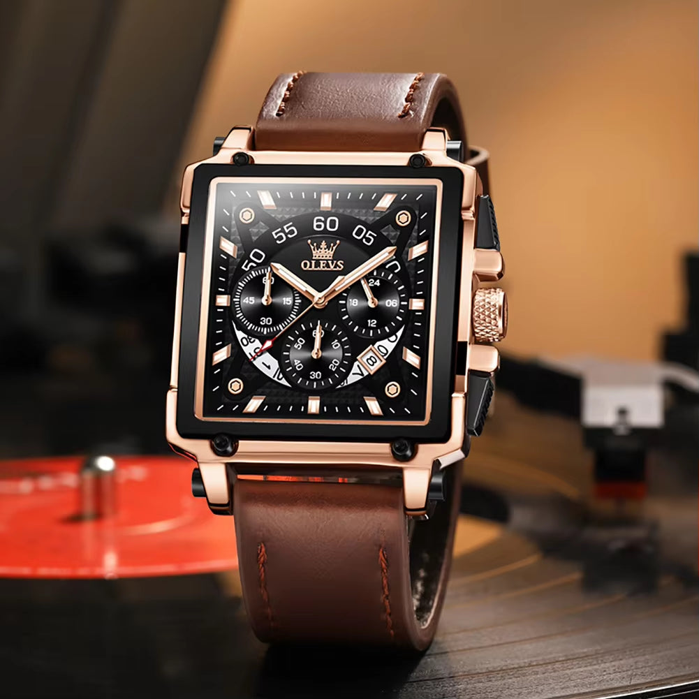 Original Watch for Men Top Brand Luxury Hollow Square Sport Watches Fashion Leather Strap Waterproof Quartz Wristwatch