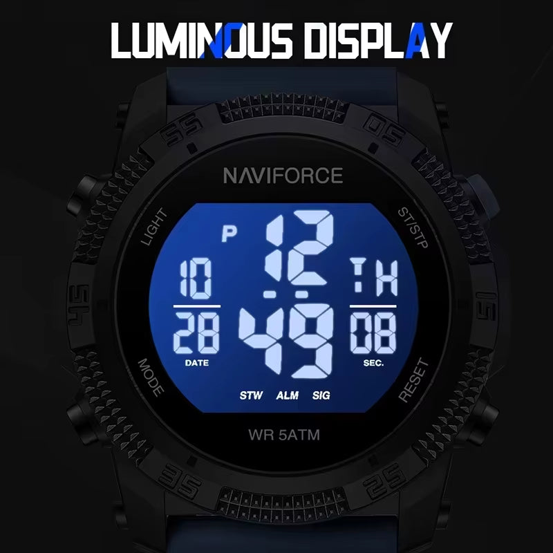 Men'S Fashion LCD Digital Wristwatch 50M Waterproof Sports Silicone Strap Watches for Man Casual Electronic Male Clock