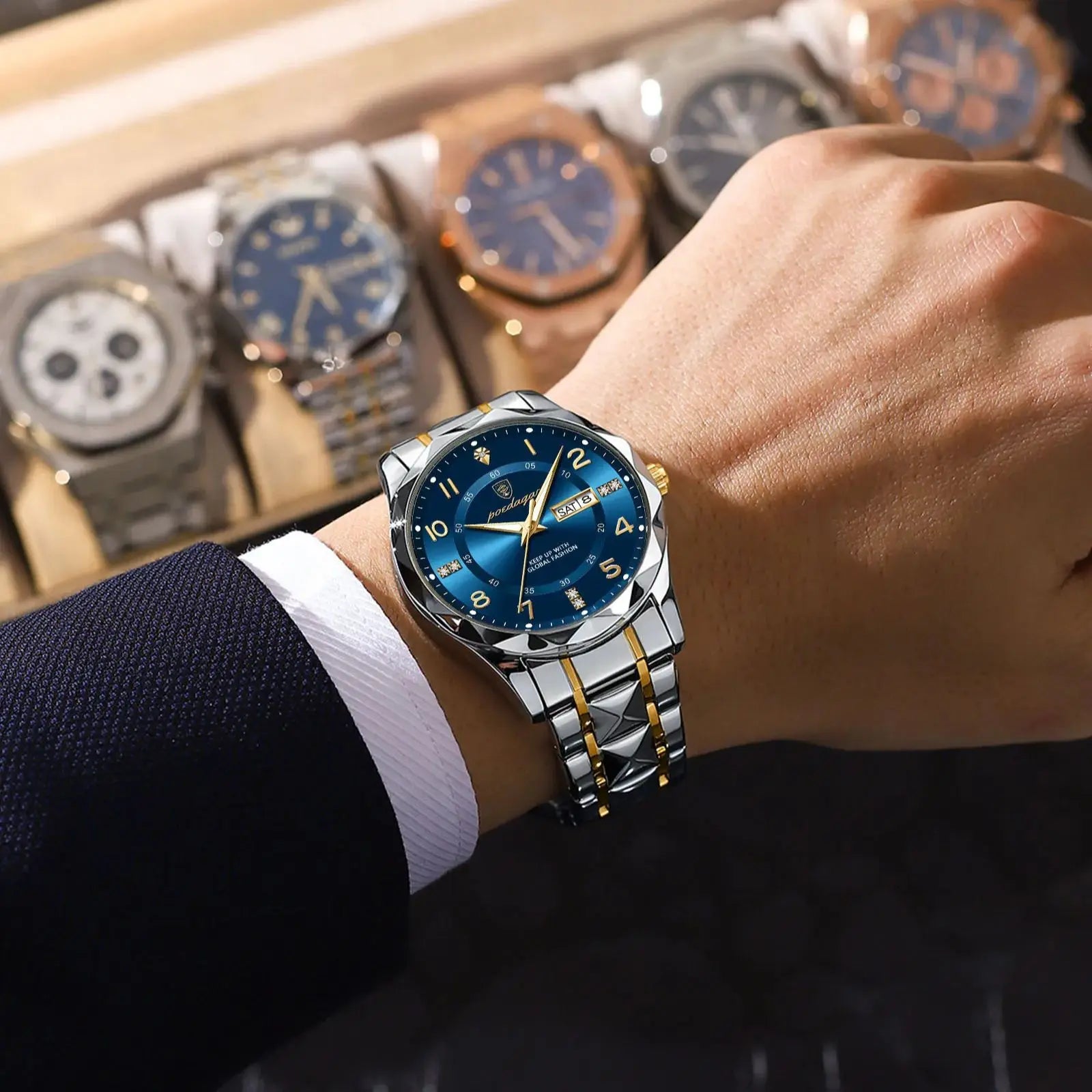 Luxury Men Quartz Watch Waterproof Date Week Luminous Wristwatch Stainless Steel Men'S Watches Male Clock Sports Reloj