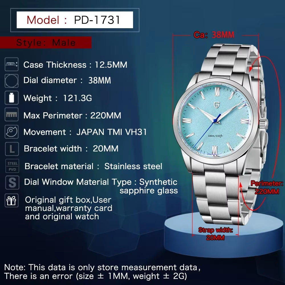 PAGANI DESIGN 2024 New 38Mm Men'S Quartz Watches Stainless Steel AR Coating Sapphire VH31 Business Sports Watches Watch for Men
