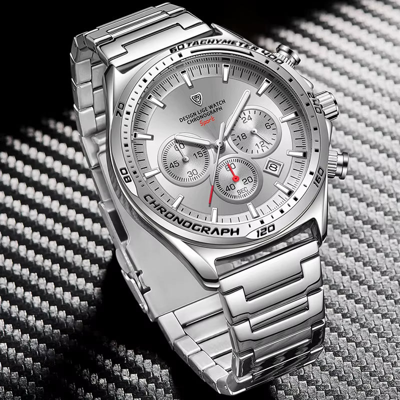 Fashion Luxury Quartz Men'S Watches Big Dial Design Waterproof Lumoinous Watch Auto Calendar Stainless Band Sport Clock+Box