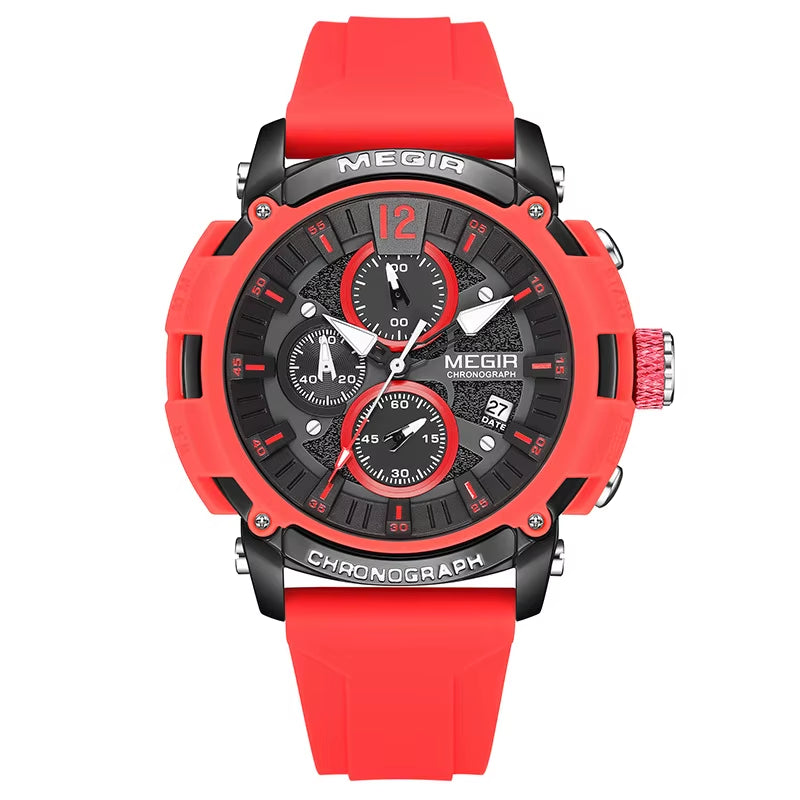 Orange Sport Watches for Men Fashion Waterproof Luminous Chronograph Quartz Wristwatch Auto Date Silicone Strap 2208 Reloj