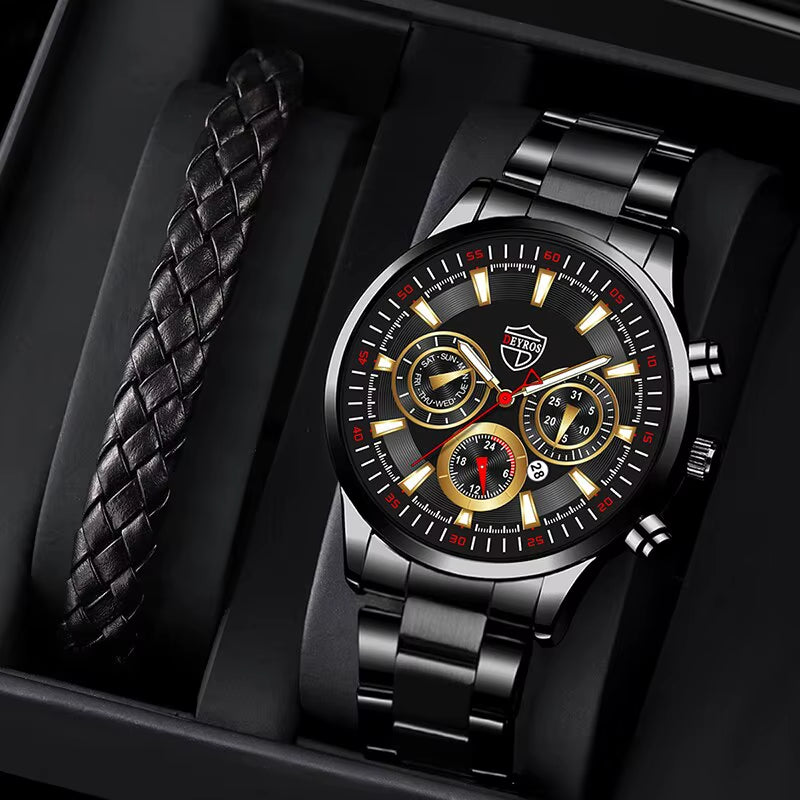 Fashion Men'S Watches Business Stainless Steel Quartz Wrist Watch Male Casual Date Luminous Leather Bracelet Clock