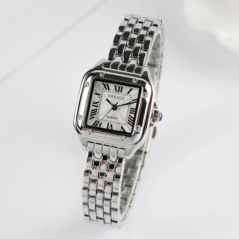 Women'S Fashion Square Watches 2021 Brand Ladies Quartz Wristwatch Classic Silver Simple Femme Steel Band Clock Zegarek Damski