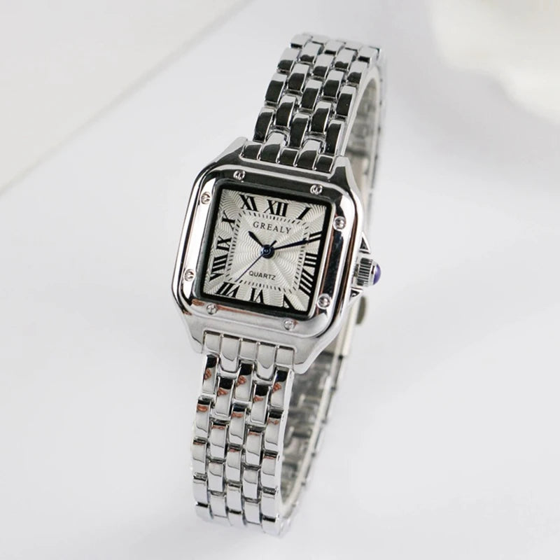 Women'S Fashion Square Watches 2021 Brand Ladies Quartz Wristwatch Classic Silver Simple Femme Steel Band Clock Zegarek Damski