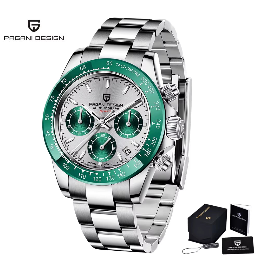 PAGANI DESIGN 2024 New Men Sports Quartz Watches Sapphire Stainless Steel Top Brand Luxury Watch Chronograph VK63 Reloj Hombre