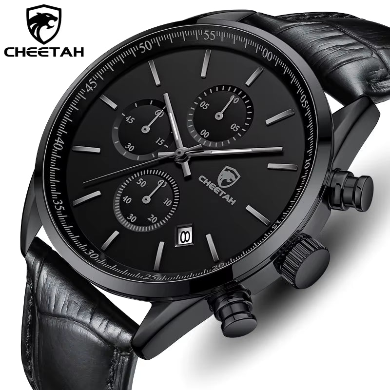 New Fashion Men Watch  Waterproof Quartz Chronograph Sport Wristwatch Leather Business Casual Male Clock Auto Date