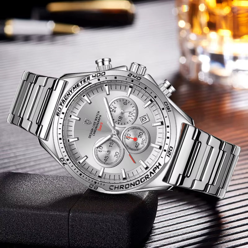 Fashion Luxury Quartz Men'S Watches Big Dial Design Waterproof Lumoinous Watch Auto Calendar Stainless Band Sport Clock+Box