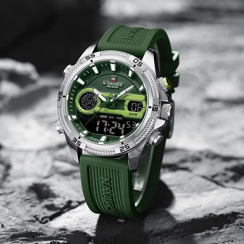 Casual Wild Silicone Strap Man'S Wristwatch Luminous Sports Water Resistant Dual Display Quartz Watches for Men NF9223
