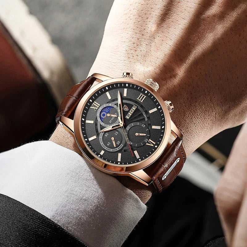 New LIGE Men'S Watches Top Brand Luxury Men Wrist Watch Man Leather Quartz Watch Sports Waterproof Male Clock Relogio Masculino