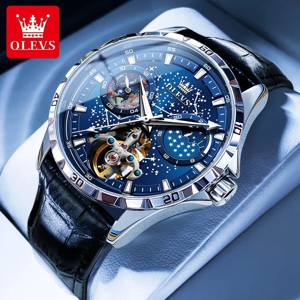 Original Brand Men'S Watches Waterproof Multifunctional Luminous Fully Automatic Mechanical Watch Moon Phase Starry Disk